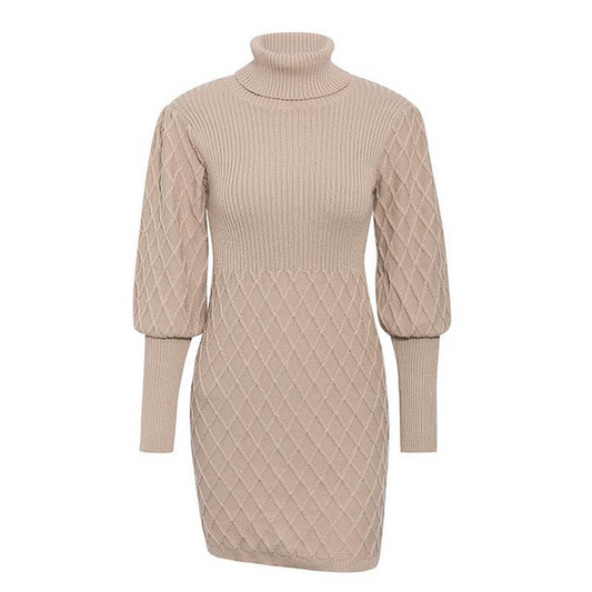 Robe-Pull Col Roulé Moulante Beige