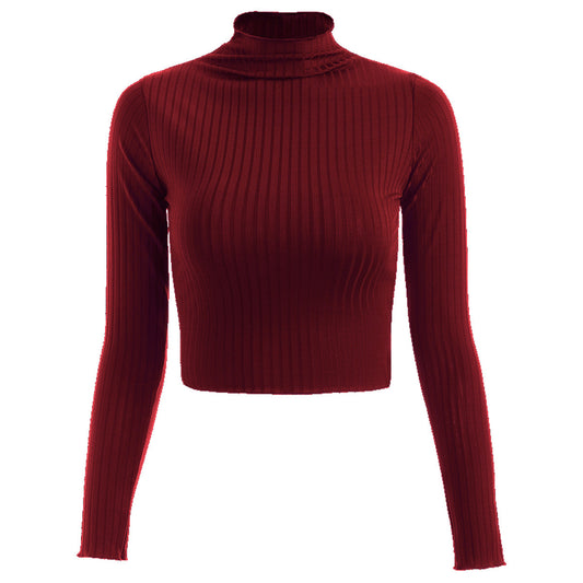 Crop Top Col Montant Rouge Bordeaux