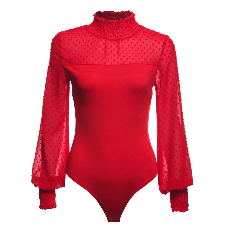 Body Col Montant Dentelle Rouge