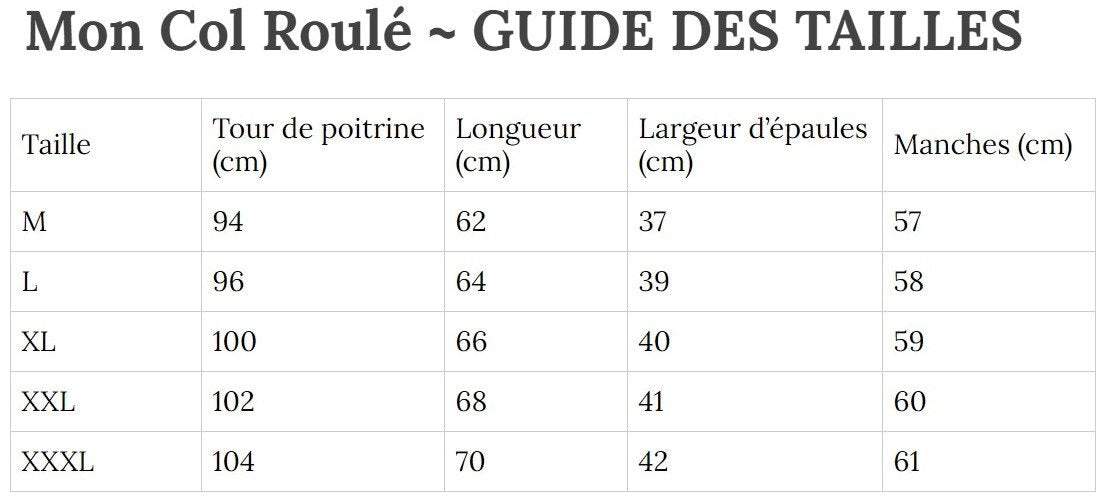 Guide des Tailles MonColRoulé