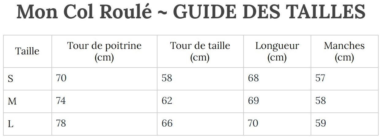 Guide des Tailles MonColRoulé