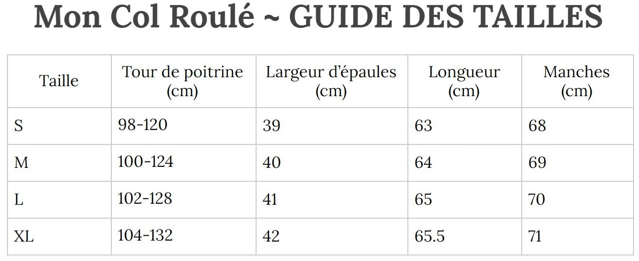 Guide des Tailles MonColRoulé