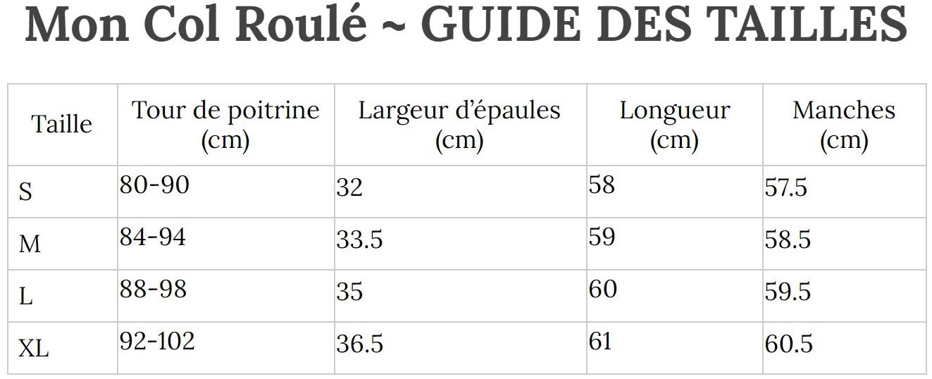 Guide des Tailles MonColRoulé