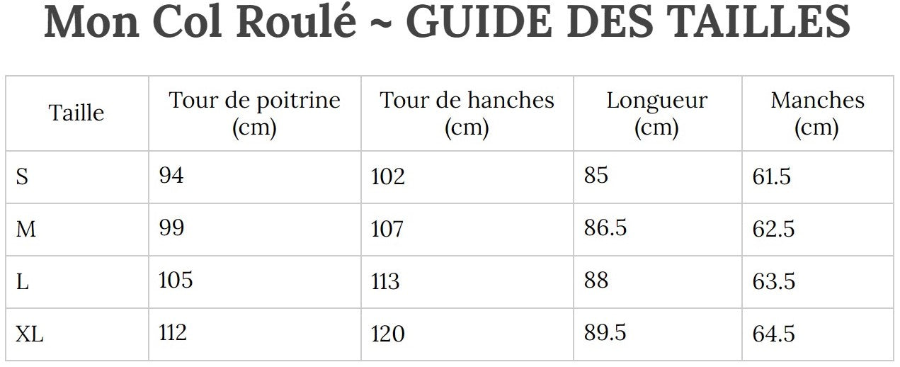 Guide des Tailles MonColRoulé