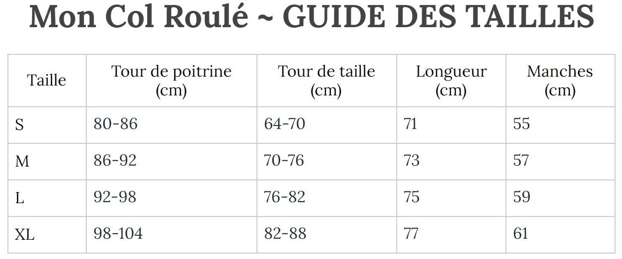 Guide des Tailles MonColRoulé
