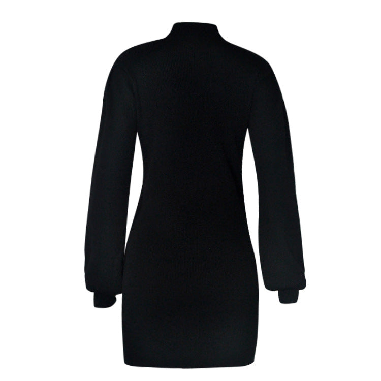 Robe-Pull Noire Col Montant