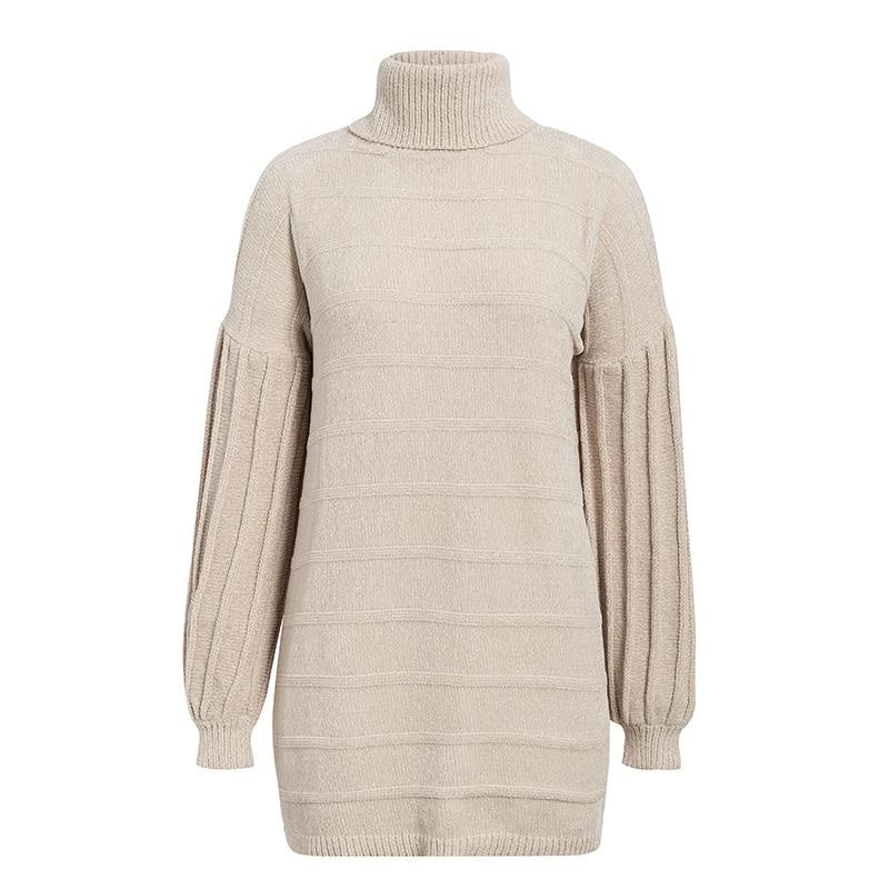 Robe-Pull Col Roulé Beige