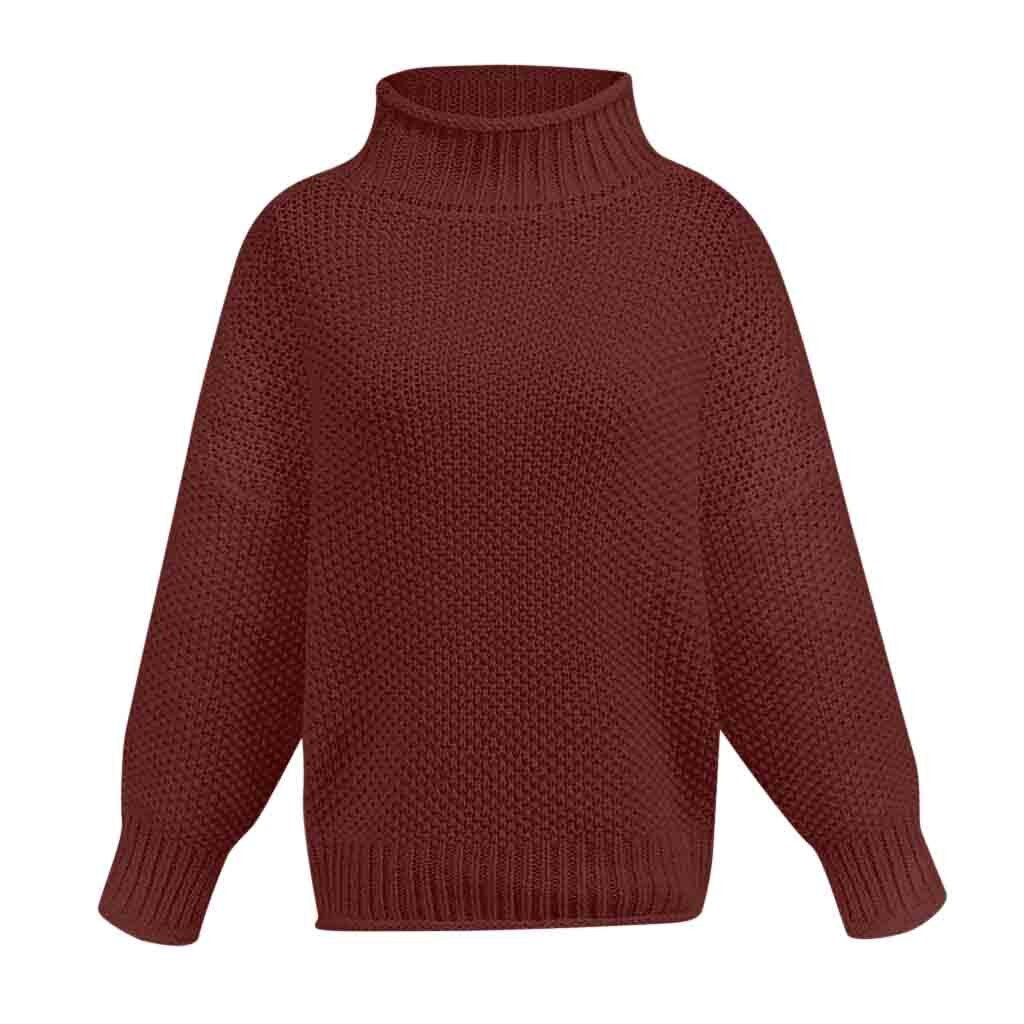 Pull Chaud Col Montant Femme Rouge Bordeaux