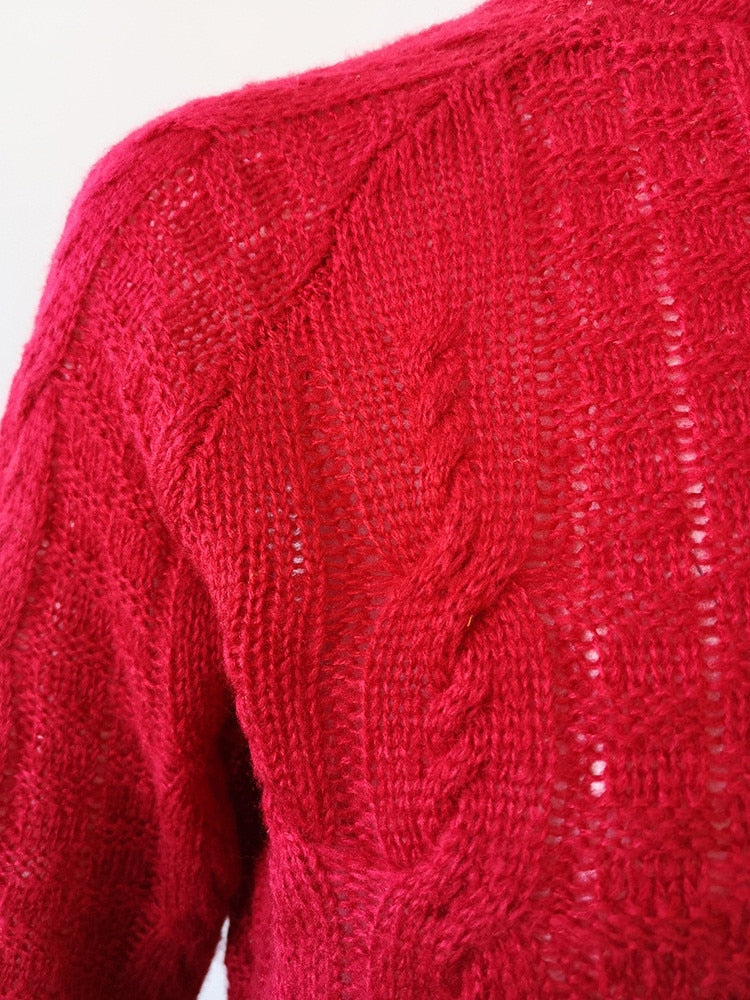 Pull Col Roulé Rouge