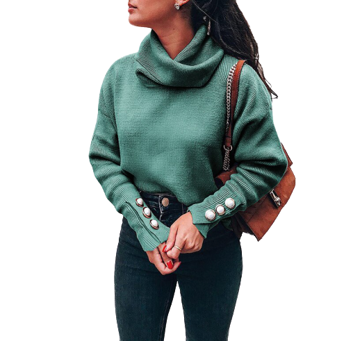 Pull col roulé vert femme sale