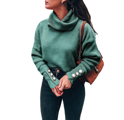 Pull col Roule Vert Clair Femme