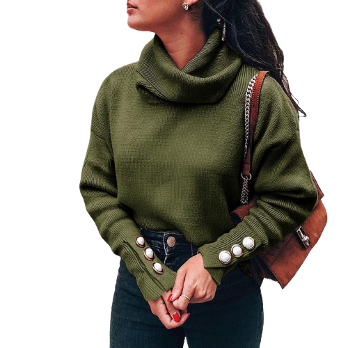 Pull Col Roule Vert Kaki Femme MonColRoule