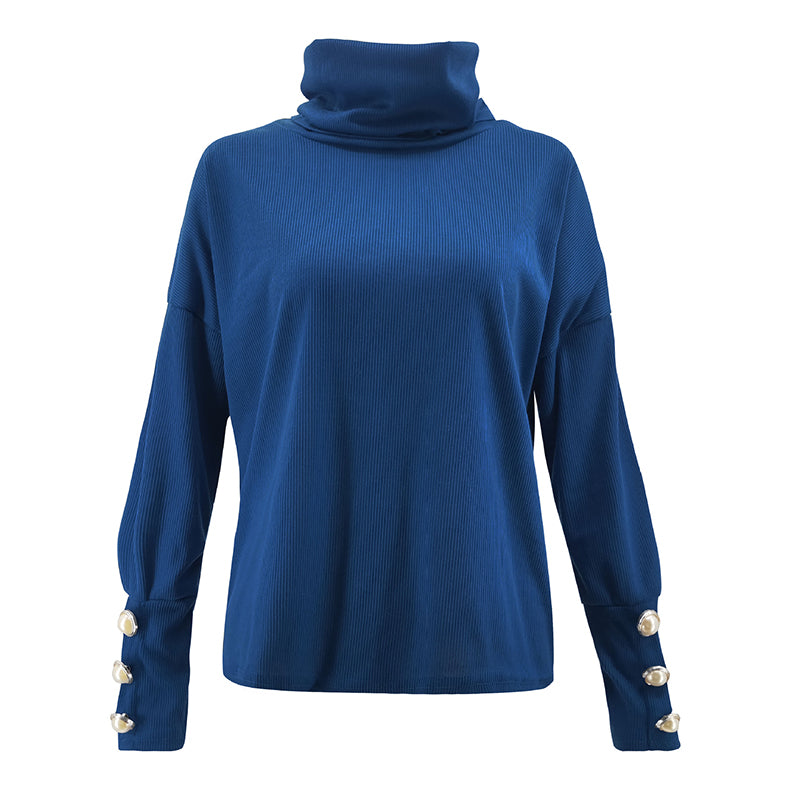 Pull Col Roulé Bleu Femme