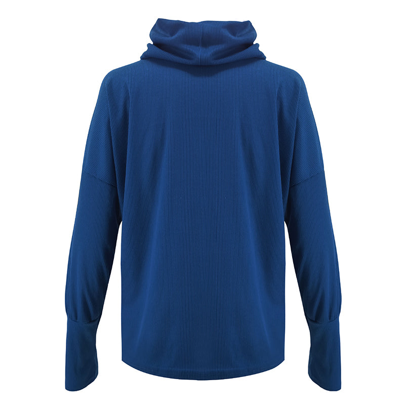 Pull Col Roule Bleu Fonce Femme