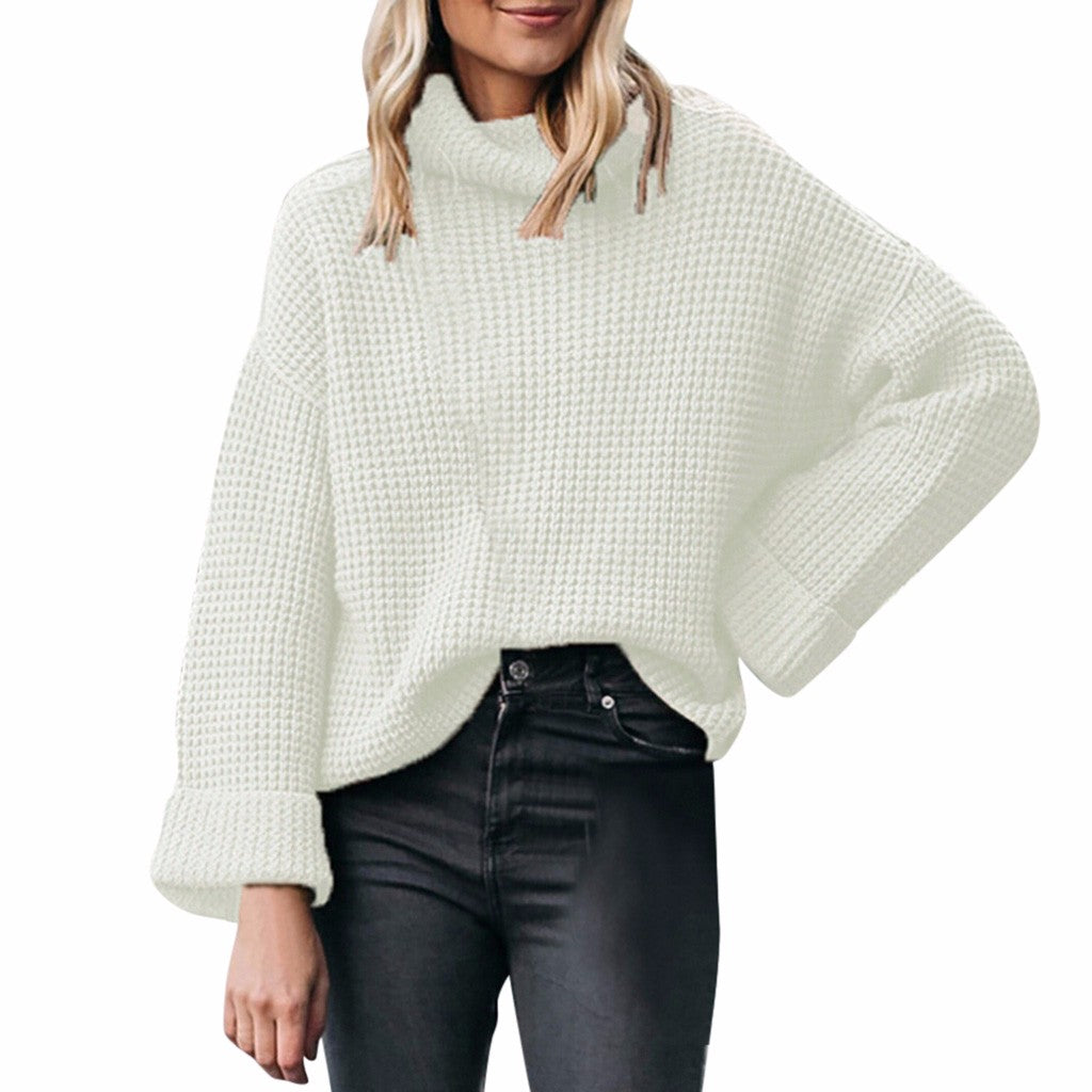 Pull Col Roule Ample Femme Blanc