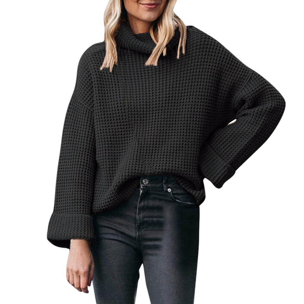 Pull Col Roul Large Femme Noir MonColRoul