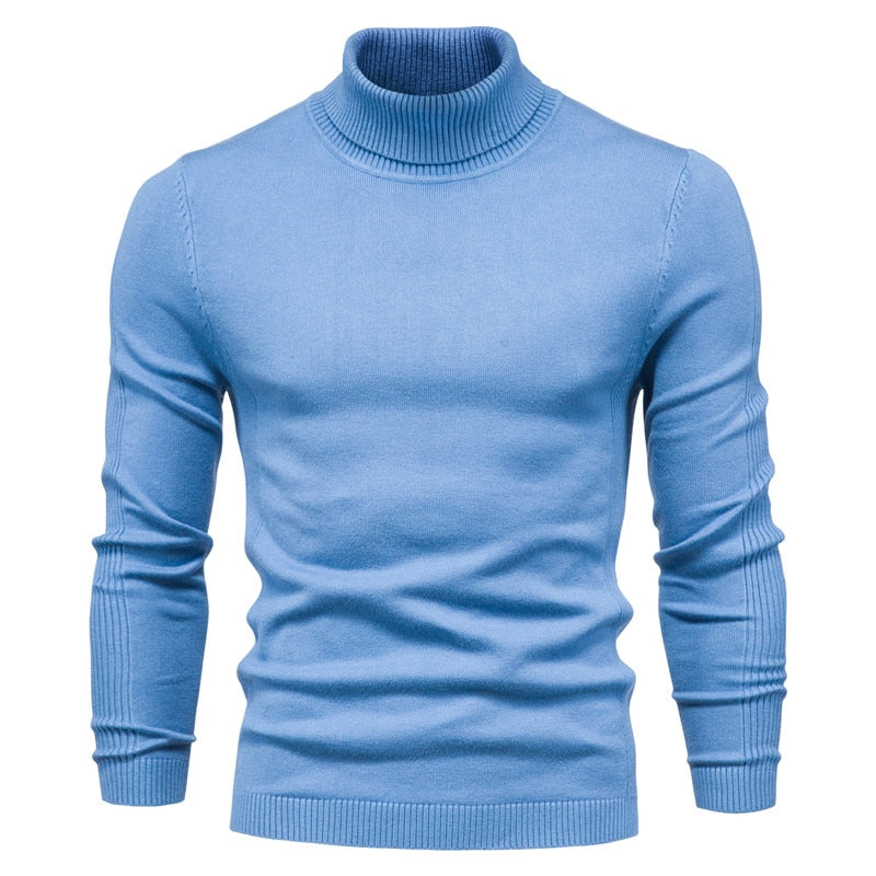 Pull Laine Col Roulé Homme Bleu Ciel