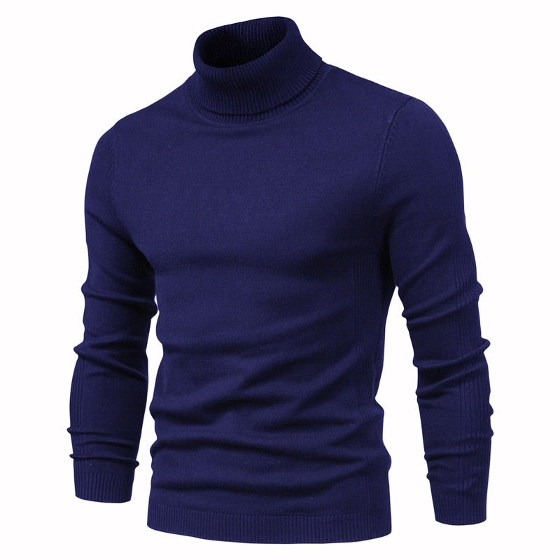 Pull col discount roulé bleu marine