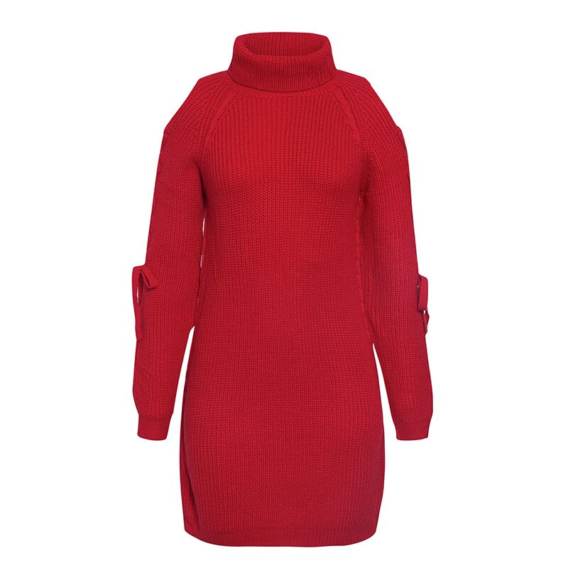 Robe Pull Col Roulé Rouge