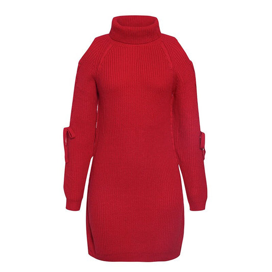 Robe Pull Col Roulé Rouge