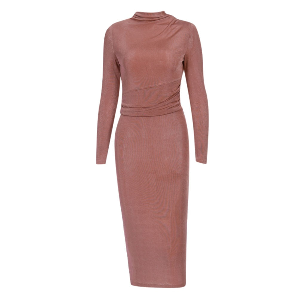 Robe Longue Col Montant Rose