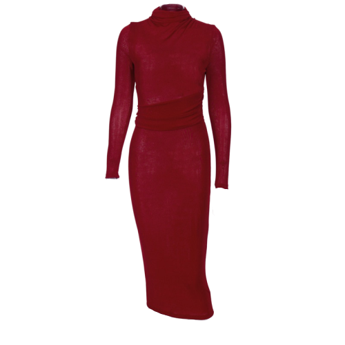 Robe Longue Col Montant Rouge