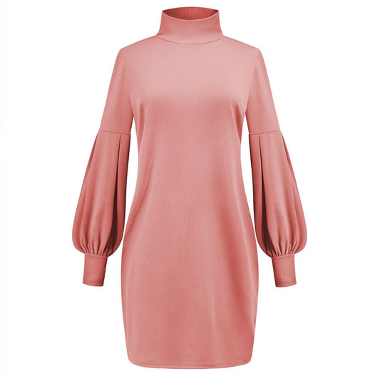 Robe Pull Col Roulé Rose