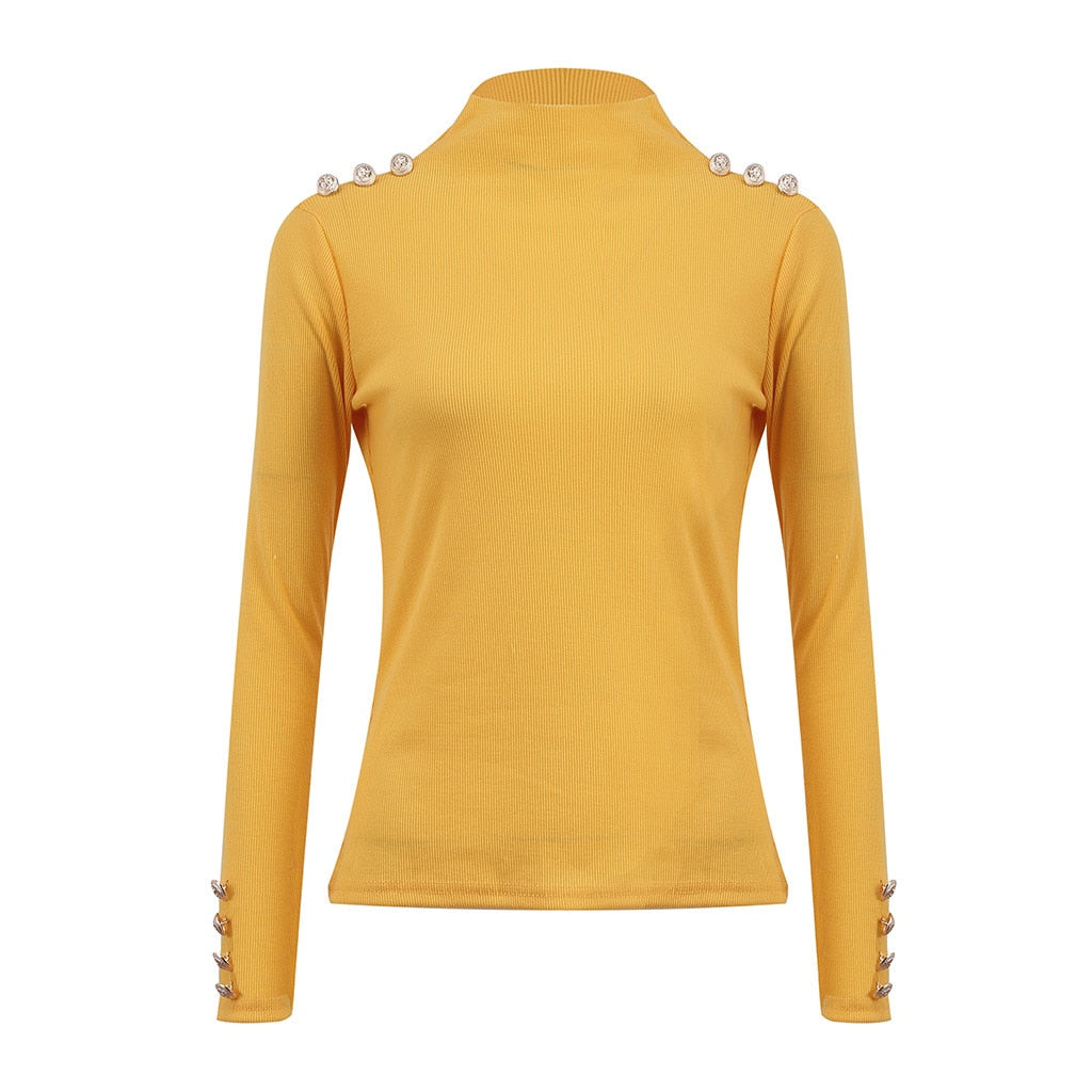 Pull Col Montant Boutonné Femme Jaune