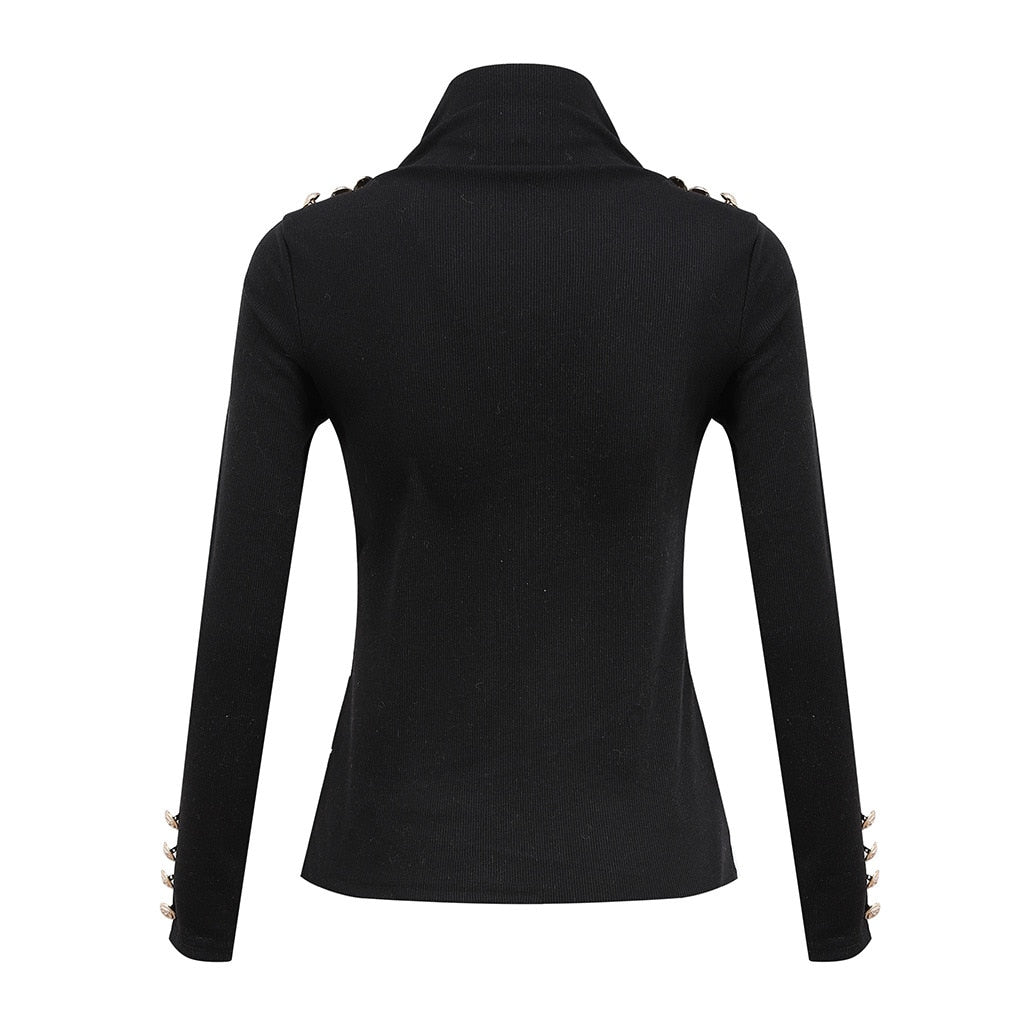 Pull Col Montant Bouton Femme