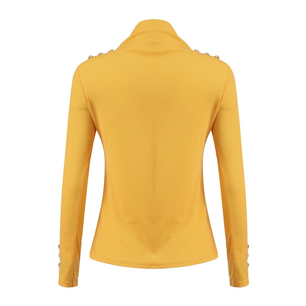 Pull Col Montant Bouton Femme Jaune