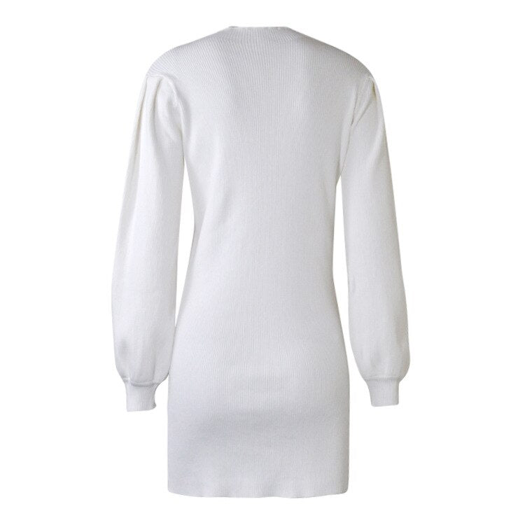 Robe Pull Blanche Col Montant