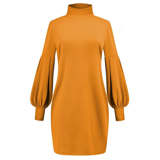 Robe Pull Col Roulé Jaune