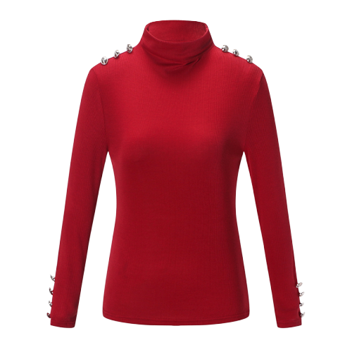 Pull Col Montant Boutonné Femme Rouge
