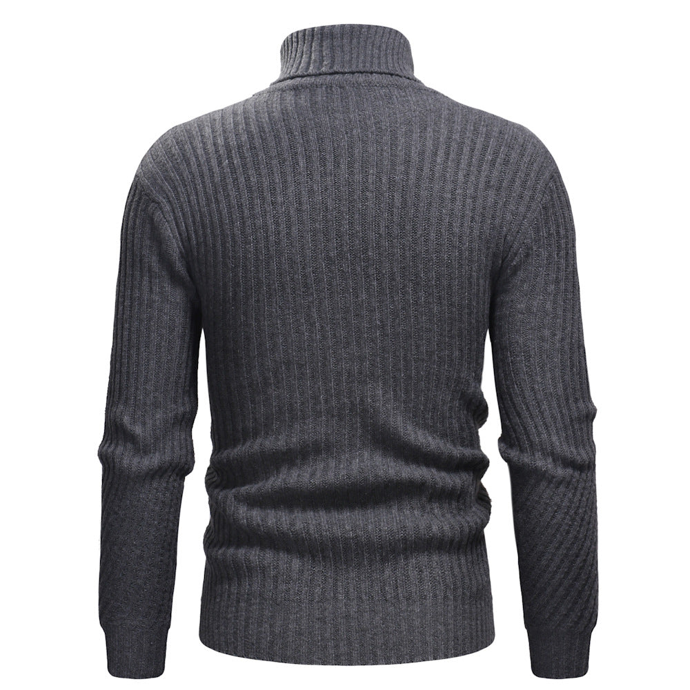 pull col roule homme laine gris fonce
