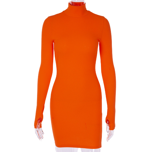 robe col montant manches longues orange