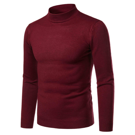 Pull Col Montant Homme Rouge Bordeaux