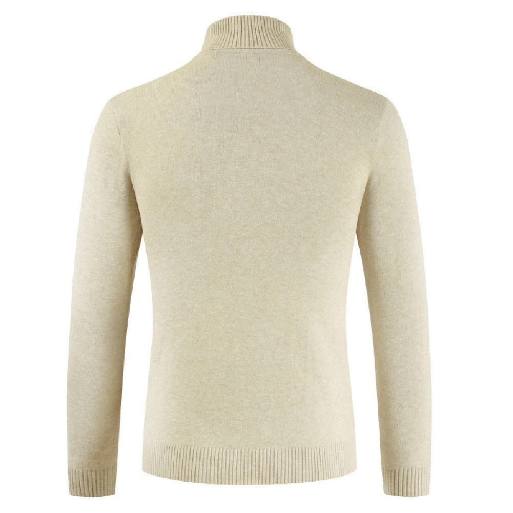 pull beige col roule homme