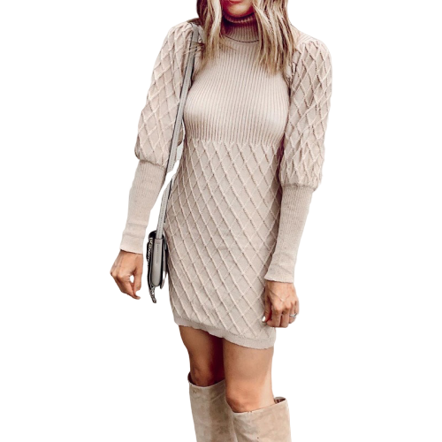 robe pull col roule moulant beige
