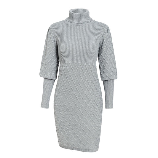 Robe-Pull Col Roulé Moulante Gris