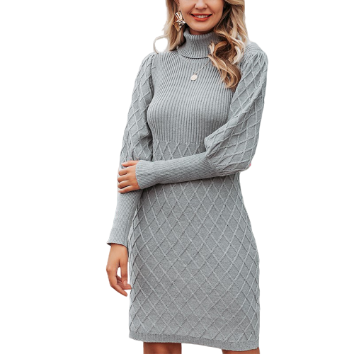 robe pull col roule moulant gris