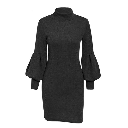 Robe-Pull Femme Col Roulé Noir