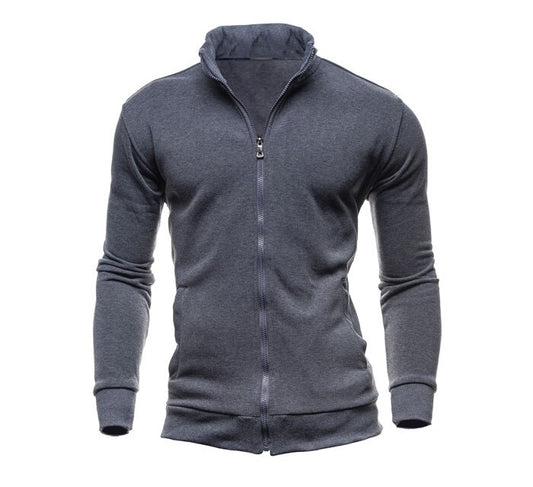 Veste Zippée Col Montant Gris Foncé Homme